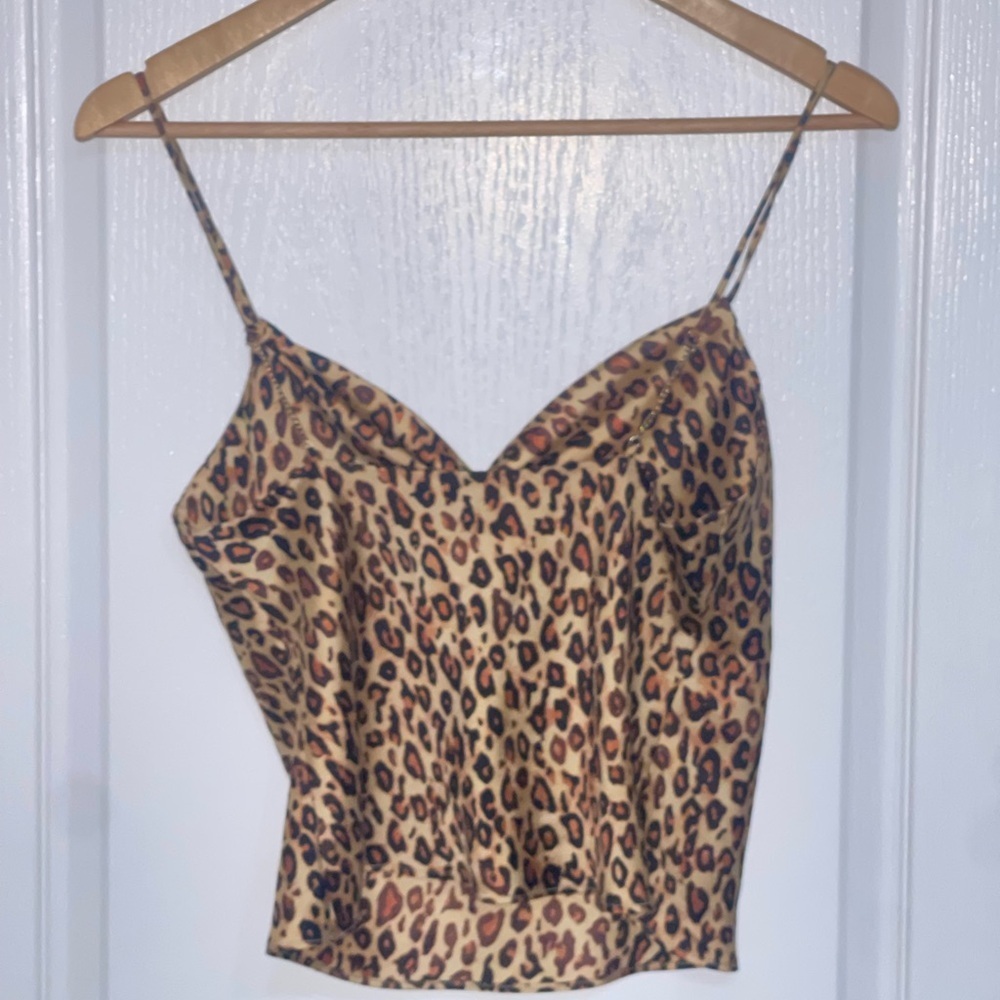 NEW Zara SATIN EFFECT Tank Leopard Print CHAIN STRAP Adjustable Cowl Neck Small - Picture 7 of 7